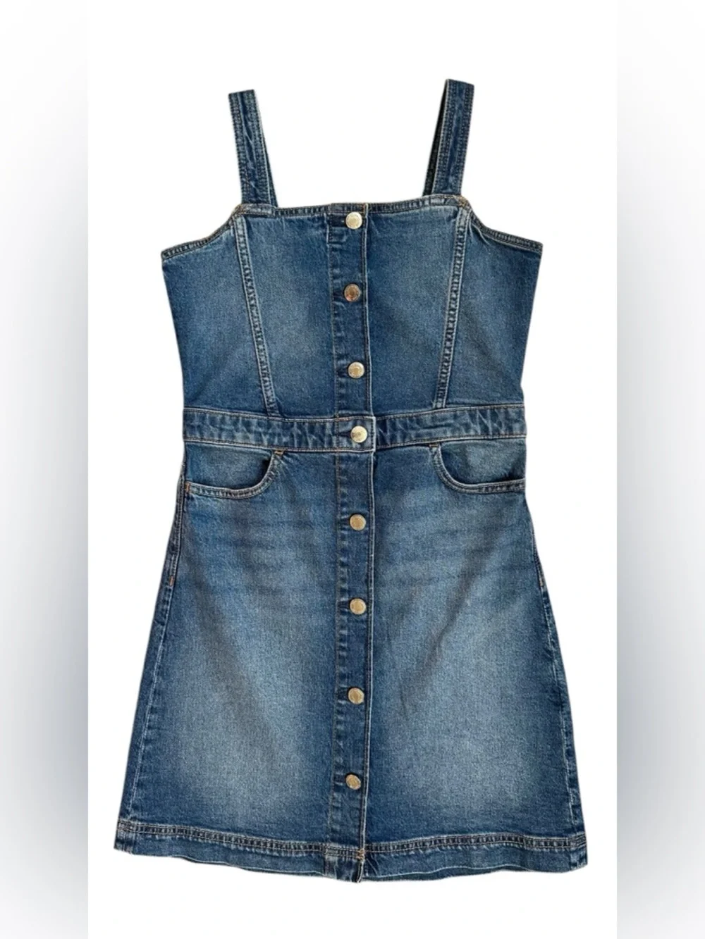 GAP Denim Skirt Overalls Skirtall Medium Wash Button Up Dress Size Girls XL